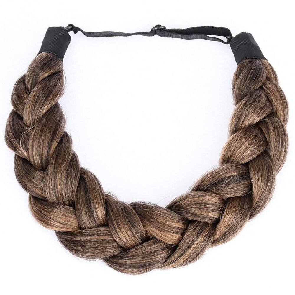 Synthetic Hair Braided Headband Wide 2 Strands Auburn Kinky Straight Hairpiece